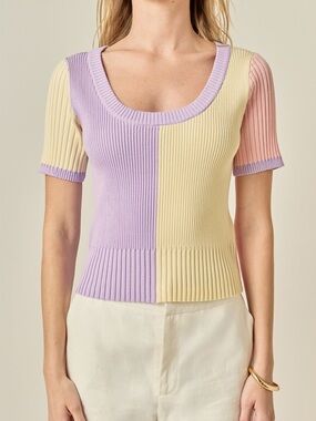 English Factory Ribbed Pastel Color-Block Sweater